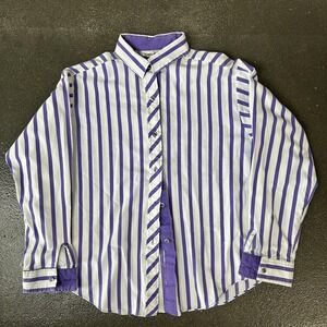 Vintage Square One Shirt Mens 40 Purple White Bold Stripe Button Front Made USA